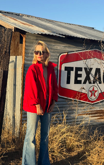 Garbo wears the new red jacket