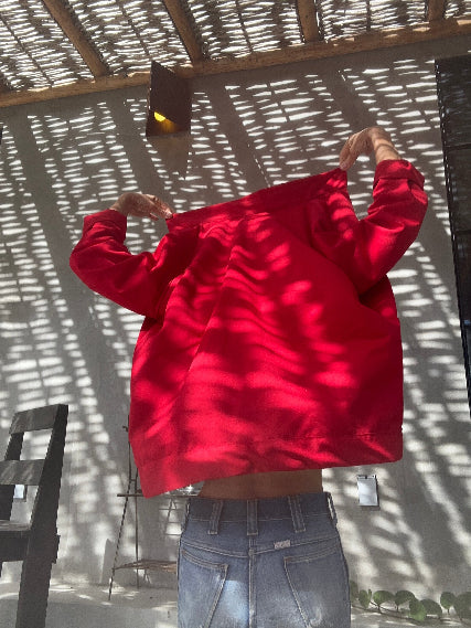 Garbo wears the new red jacket 